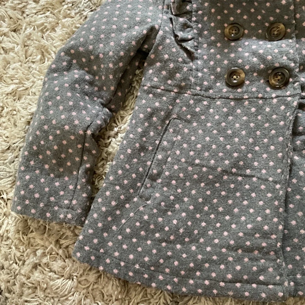 Pink Platinum Girls Grey Pink Polka Dot Hooded Peacoat Jacket Size 5/6